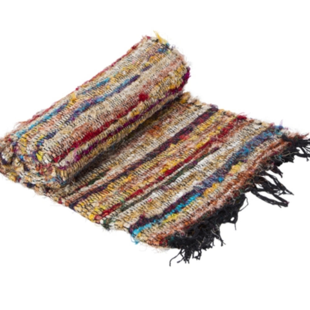 Natural Artisan Hand-threaded Hand-woven Metallic Multicolor Boho Chindi Rug NEW